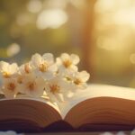 ai generated, book, flowers, still life, reading, warmth, learning, knowledge, spring, relaxation, education, literature, classic, thought, beauty, serenity, vintage, nature