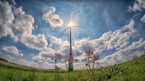 windmill, sun, sunbeams, clouds, backlighting, high contrast, wind power, heaven, environmental engineering, power generation, wind turbine, wind energy, nature, electricity, energy, environment, alternative energy, renewable energy, ecology, ultra wide angle