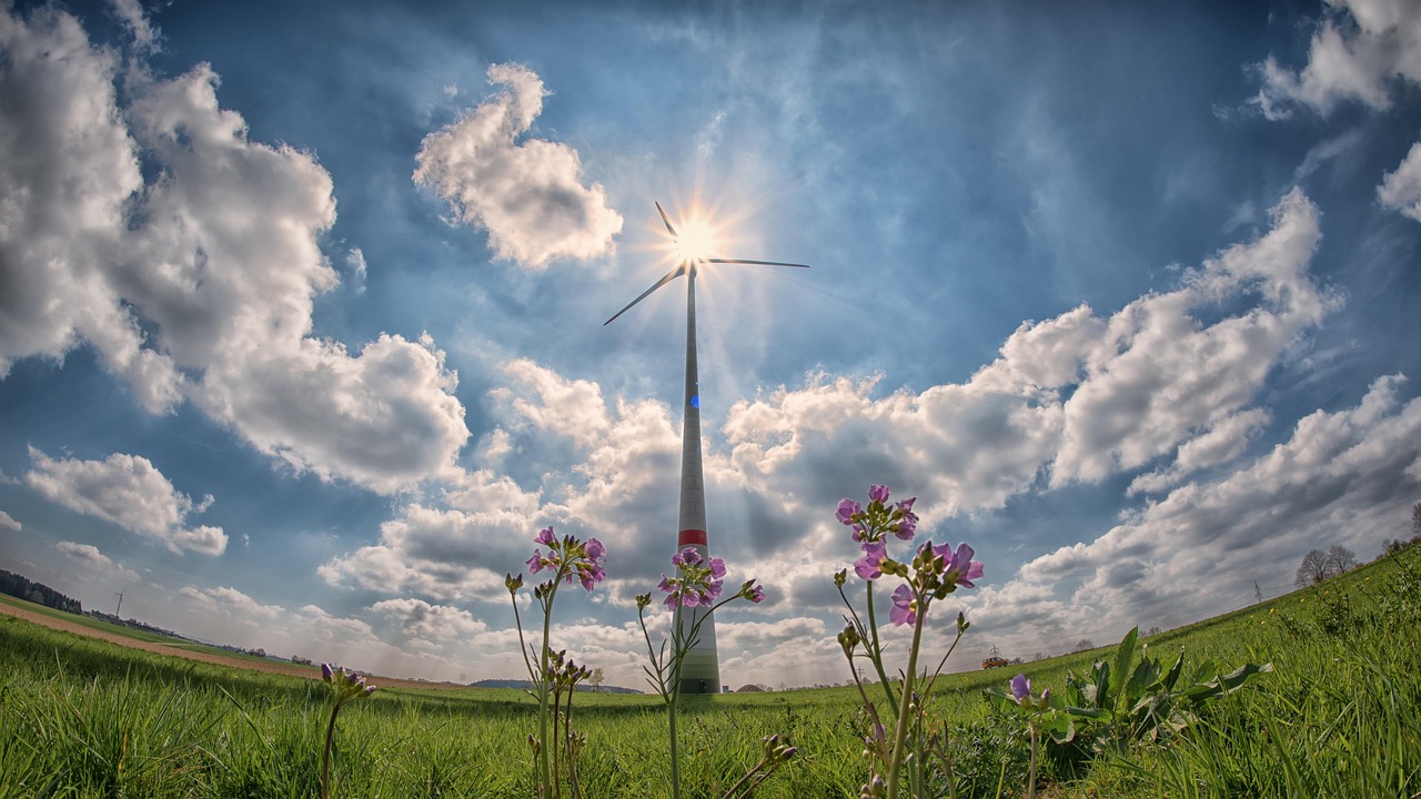 windmill, sun, sunbeams, clouds, backlighting, high contrast, wind power, heaven, environmental engineering, power generation, wind turbine, wind energy, nature, electricity, energy, environment, alternative energy, renewable energy, ecology, ultra wide angle